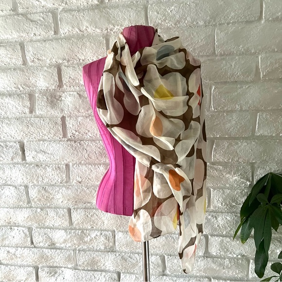 Orla Kiely Accessories - Orla Kiely White and Brown Patterned Scarf